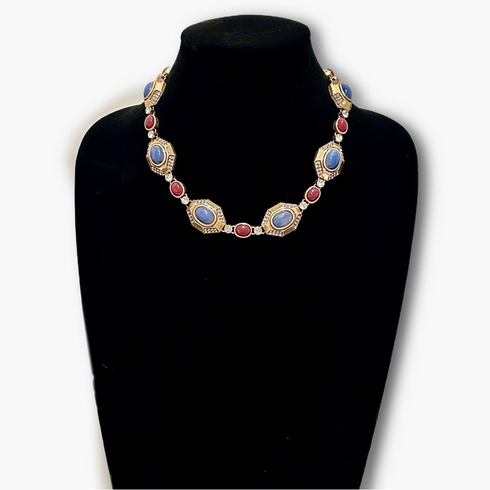 NEIMAN MARCUS | Vintage-Inspired Red & Blue Cabochon Necklace/Earring Set | NWOT - Picture 9 of 10
